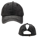 Detail of washed cotton baseball cap featuring a functional ponytail hole and metal buckle - One Size / Black