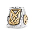 Anello gotico con croce di Satana in acciaio inossidabile bicolore argento e oro con stelle - US 7 / Oro e Argento