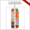 Set of 12 colors horse eye sequins for nail art in a clear plastic organizer box - 12 Colors Holographic Navette Sequins