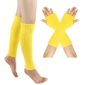 Detail of yellow knitted leg warmers and fingerless gloves set with clear ribbed texture - Small Size / Bright Yellow