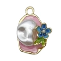 French vintage enamel flower pendant with baroque pearl and pink floral motif detail - Pink Oval Purple Flower Pearl-22089