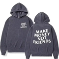 Dunkelgrauer Kapuzenpullover mit weißem Aufdruck MAKE MONEY NOT FRIENDS - M / Dunkelgrau Mit Weißen Buchstaben