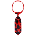 Adjustable Halloween pet necktie with red and black bat pattern on grosgrain ribbon - Red Black Bat (NT267-10)