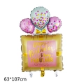 Giant cake bear foil balloon with pink hearts and Happy Birthday text 63x107cm - Golden Birthday Gift Box
