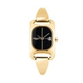 Elegant gold square watch for women with black dial and horsebit metal strap - Gold Black Dial