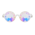Kaleidoscope diffraction glasses with transparent round frames and faceted prism lenses - Clear