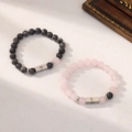 Magnetic attraction couple bracelets set with grey labradorite and pink crystal beads - Labradorite Style & Pink Quartz Style - Sun Moon Pendant