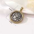 Vintage Roman portrait relief pendant with zircon frame and silver antique coin finish - Ancient Greek Syracuse Coin Zircon Pendant (H-11867)