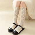 Beige Spitzen-Kniestrümpfe im japanischen Stil mit Schleife und transparentem JK-Design - Einheitsgröße / Gemusterte Kurzsocken (Weiß)