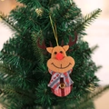 Christmas reindeer plush ornament with red black plaid pattern hanging on a festive tree - Big Head Reindeer