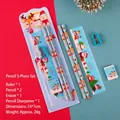 5-piece blue Christmas stationery set with pencils, ruler, eraser and sharpener - Christmas Blister Card 5-Piece Set - Blue