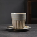 Japanese retro ceramic coffee cup and saucer set with brown vertical texture - 265-d Rhyme Coffee Cup + Saucer (whitewashed) 220ml / Universal