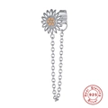 S925 Sterling silver sunflower drop earrings with orange gems and delicate chain tassels - Silver Single Sunflower Chain Earring