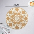 38cm round brown woven placemat with white mandala pattern on a rustic table surface - Round Style 2 White