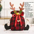 Red plaid Christmas reindeer gift bag with golden antlers and bow detail, 16x17cm size - Antler Plaid Fabric Apple Bag (Red Black)