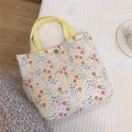 Sac à déjeuner en coton floral avec anses jaunes et doublure thermique isolante - Petit Floral Rose