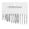 5614802-Silver 6 Pairs-Zirconia Woven Hoop Set