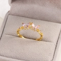 Bague papillon dorée avec pierres marquises roses et mauves et anneau vague - Or / Style Double Papillon (Style 5)