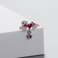 Silver winged heart stud earring with red zircon stone and star pendant on display - Heart Wings Star / Silver Rose Red (Single)