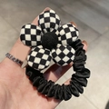 Cute black and white checkered flower scrunchie hair tie for kids and girls - Black and White Flower Hair Tie