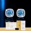 Orecchini a lobo halo con moissanite blu in argento 925 con certificazione GRA inclusa - Argento 925 / Orecchini moissanite blu da 50 punti