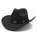 Schwarzer Cowboyhut aus Wolle mit silbernen Vintage-Metallschnallen und geschwungener Krempe - M (56-58cm) / Schwarz