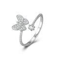 Funkelnder S925 Silber Schmetterling Ring mit klaren Zirkoniasteinen, größenverstellbar - Schmetterlings-Design / Einstellbar Offen / Silber