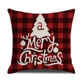 Linen Christmas pillow case with red plaid design and white tree print for sofa decor - Red Black Plaid Xmas Tree/22YM13-20