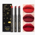 Driedelige set fluweelzachte matte lippenstiftpotloden in roodtinten met gouden verpakking - Set A-Zwarte Ster Maan Verpakking