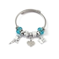 Detail of silver twisted cable bracelet with light blue crystal beads and butterfly charms - Butterfly Heart Clover Fairy (C2-013) / Blue