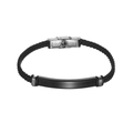 Detail shot of black braided faux leather bracelet with polished stainless steel clasp - KZ14-Leather-Black