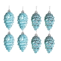 Set of eight light blue pinecone Christmas ornaments with glossy finish and silver loops - Set of 8 / Lake Blue