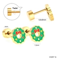 Christmas wreath stud earrings in gold titanium steel with detailed size measurements - Wreath Style (EA63210MG)