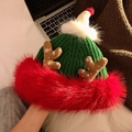 Green Christmas reindeer knit hat with red plush brim and cute brown antlers - 3443-Antler Color Block Style / Green