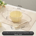 Cream yellow ceramic 450ml bowl set with 6.5-inch flower petals and matching spoon - 6.5 Inch Double Handle Bowl + Spoon - Glossy Creamy Yellow