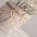 Macro shot of gold-plated marine earrings featuring a translucent opal-like stone and cubic zirconia - Luminous Fish Style (7# Luminous Fish)