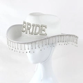 Weißer Braut-Cowboyhut mit Perlen-Schriftzug BRIDE und glitzernden Strass-Fransen - Weiß - Weißer Strass
