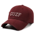 Distressed vintage baseball cap in burgundy with white GUZF beaded embroidery - Adjustable / Red