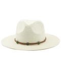 Bohemian off-white woven straw fedora hat with ethnic beads and metal sun protection - Cream