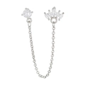 Detail of silver chain earring with round zircon and marquise-cut crown design - Crown Linked Style / EGD0573 Silver