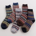 5-pack vintage ethnic style wool blend thick thermal crew socks in assorted patterns - One Size / Thick Rhombus