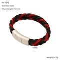 Detalle de la pulsera de cuero trenzado rojo y negro con cierre magnético de acero inox - Estilo Color Block Rojo y Negro (1873)