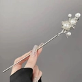 Silver flower hair pin with white faux pearls in a traditional Chinese vintage style - Silver Flower with Five Artificial Pearls Style (8795)