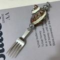 Creative stainless steel fork with natural brown spiral conch shell handle for dessert - Striped Cat Eye Shell Fork