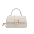 Chic white square handbag with top handle and decorative gold D-ring metal buckle - White