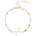 Golden stainless steel bracelet with heartbeat charm and colorful beads - 18K Gold Plated Heartbeat EKG (Stainless Steel)