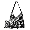 Grande borsa tote zebrata e pochette coordinata in pelle PU bianca e nera - Set di borse a spalla / Piccola Stampa Zebra