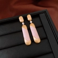 Vintage style gold-plated heart pearl earrings with pink enamel and crystal accents - Gold Pink Enamel Long Bar Earrings (62#)
