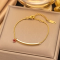 Polished 18K gold plated bead bracelet with red heart zircon and arched bar accent - Gold Heart Red Zirconia Bracelet