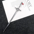 Silver sword hair stick with red teardrop gem and intricate vintage metalwork - Ruby Pendant Style / Color Retention Gun Black (Ruby)